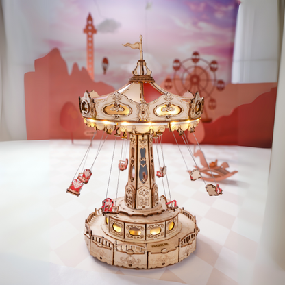 Hayal Salıncağı minyatür model seti – LED ışıklandırma, müzik kutusu ve hareketli mekanizma ile döner mini salıncak -4