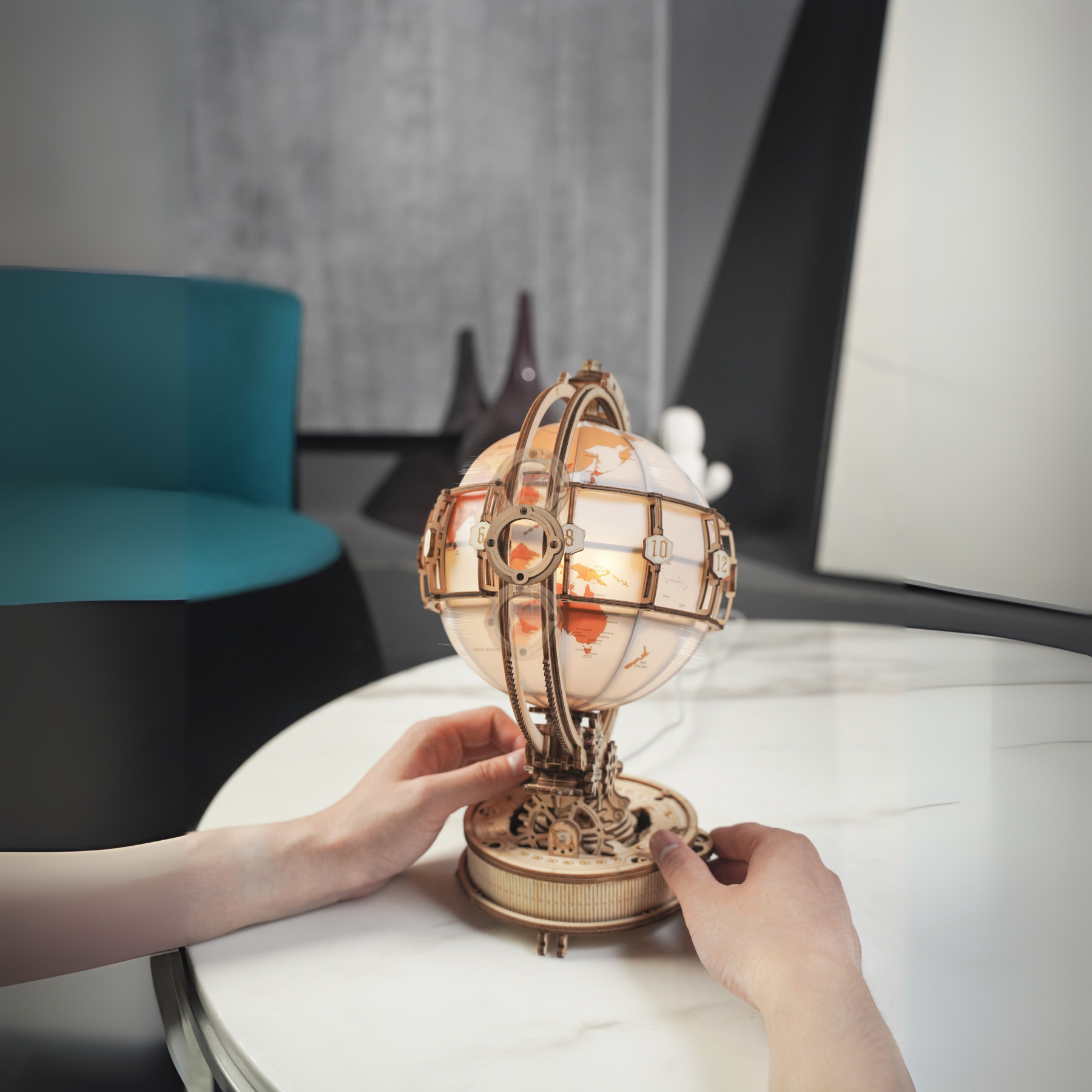 Ahşap Küre minyatür dekoratif oyuncak seti – doğal ahşap dokulu küre modeli -5