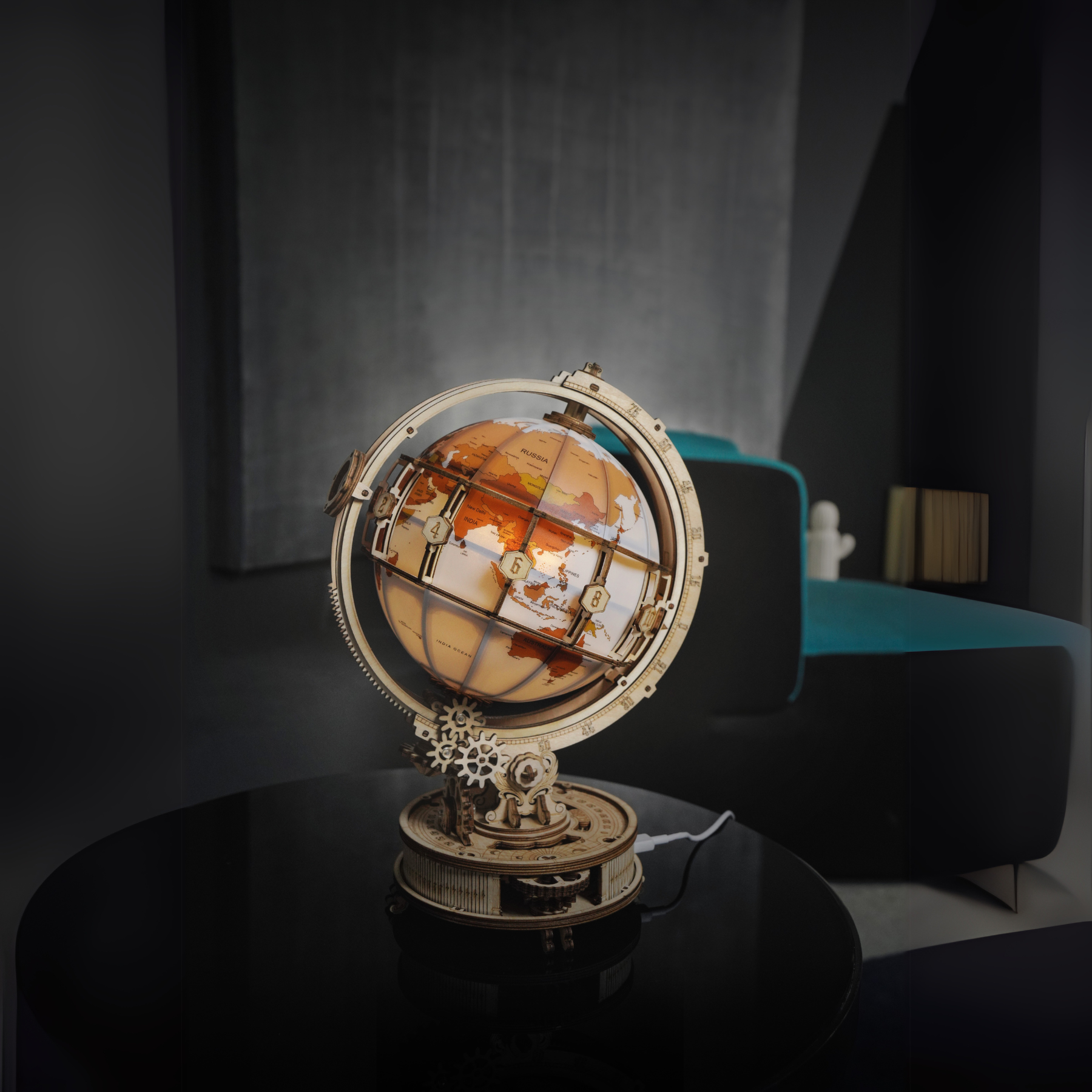 Ahşap Küre minyatür dekoratif oyuncak seti – doğal ahşap dokulu küre modeli -3