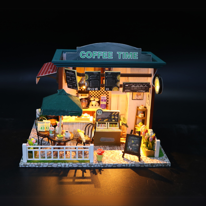 Kahve Durağı minyatür dekor – masa, sandalye ve aksesuarlarla tamamlanmış ev içi kahve köşesi -5