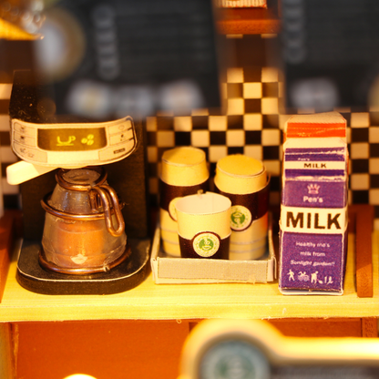 Kahve Durağı minyatür dekor – masa, sandalye ve aksesuarlarla tamamlanmış ev içi kahve köşesi -3