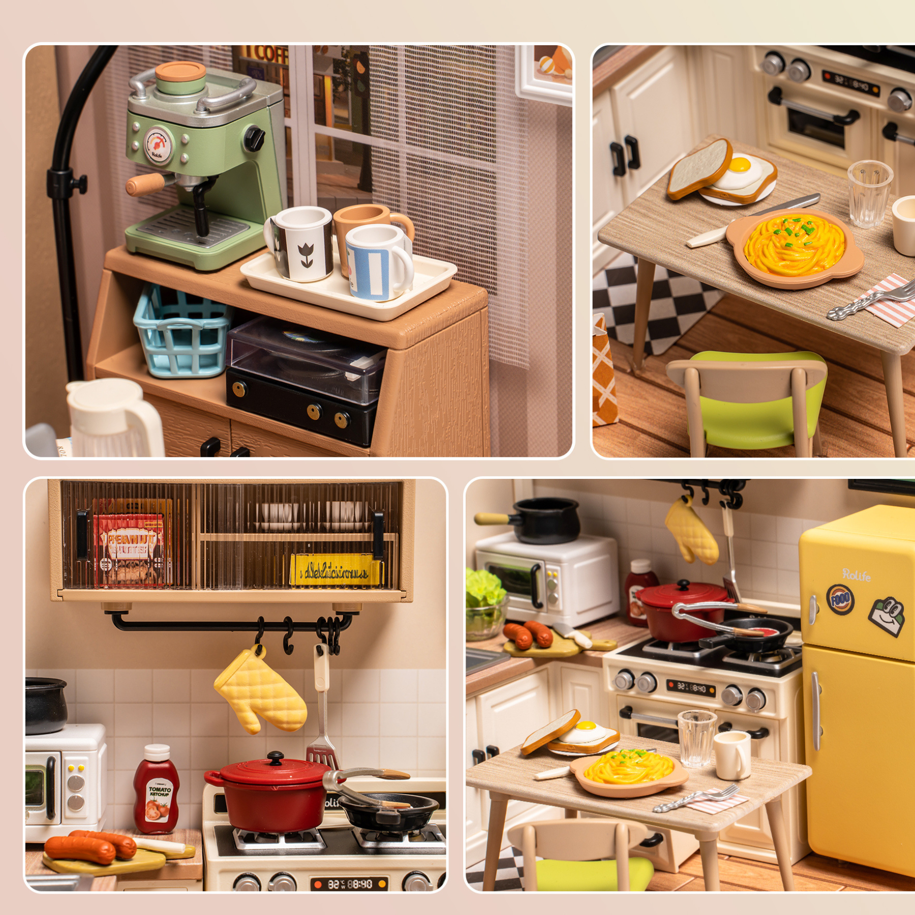 NoviHobby Keyifli Mutfak plastik minyatür seti — dolap, ocak ve buzdolabı ile detaylı mutfak görünümü -4
