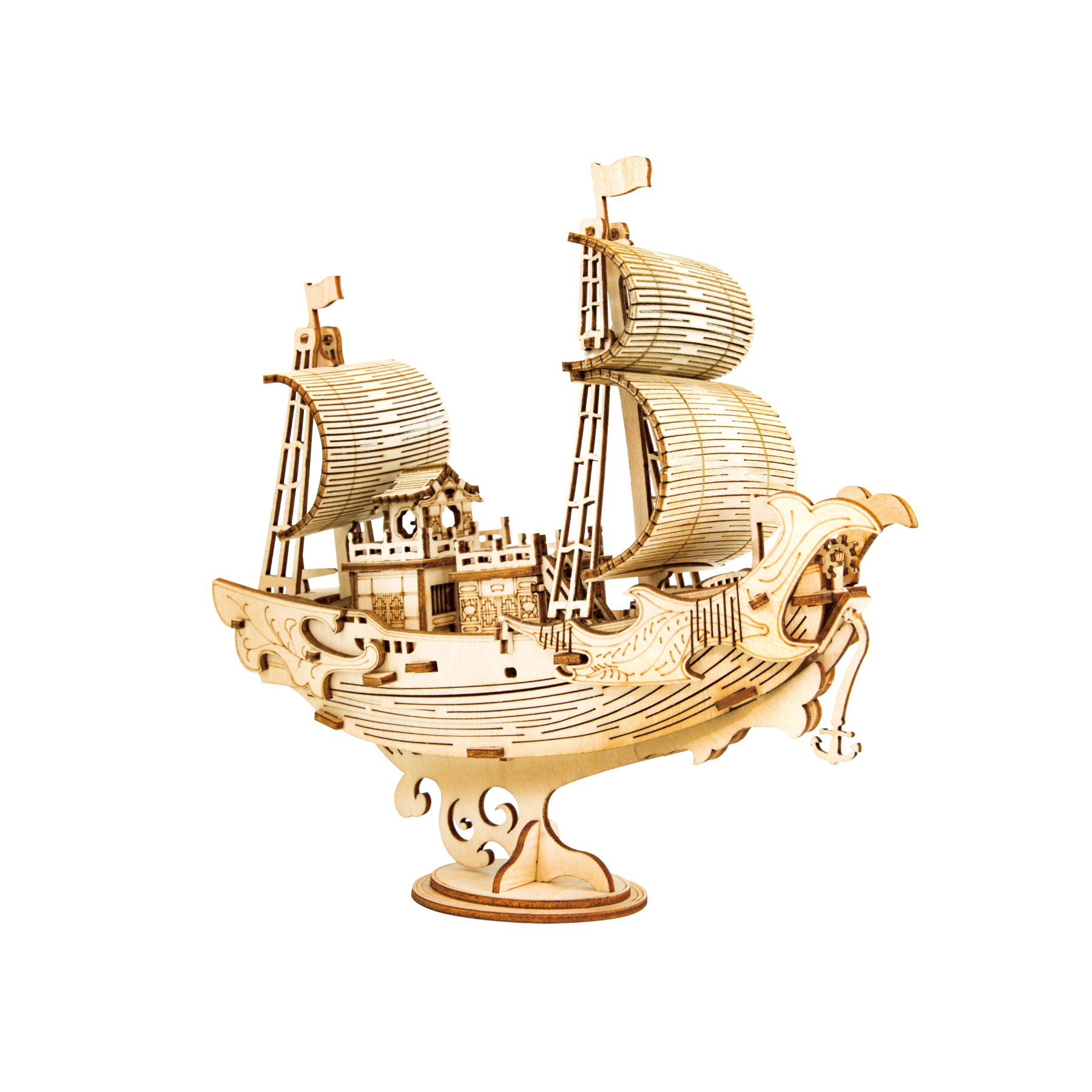 "Yelkenli minyatür yelkenli tekne modeli – ahşap detaylı gövde, beyaz yelkenler ve klasik görünümle ev dekoru için -3