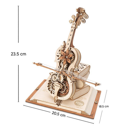 Büyülü Çello detay çekimi – çello gövde, teller ve kemer detayıyla minyatür enstrüman -2