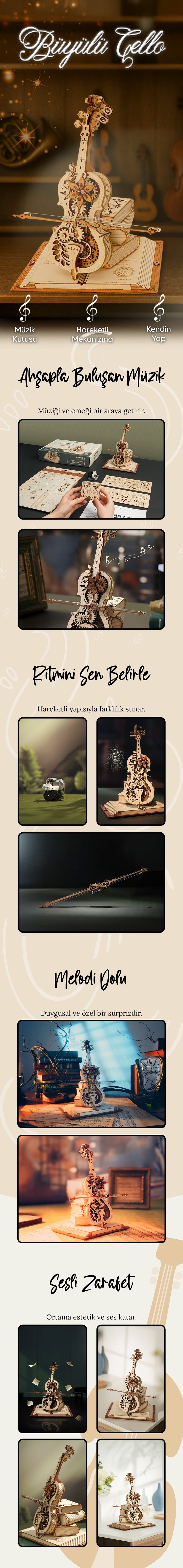 Büyülü Çello – Dönen Chopin Müzikli 3D Ahşap Maket | NoviHobby