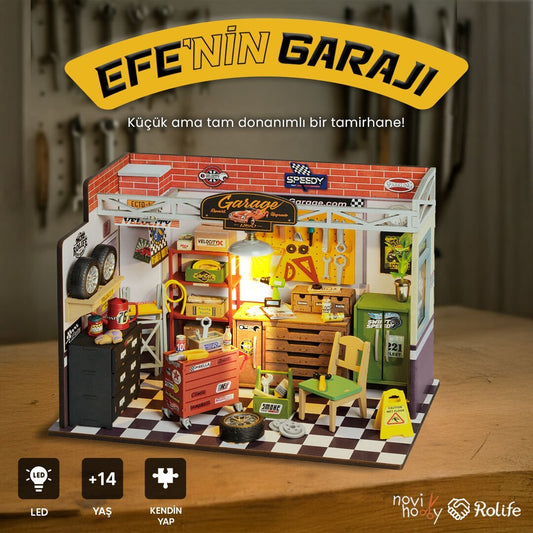 Efe’nin Garajı setinde masa, raf ve tamir aletleri gibi detaylar -çocuk/mini dekoratif tamirhane seti -1