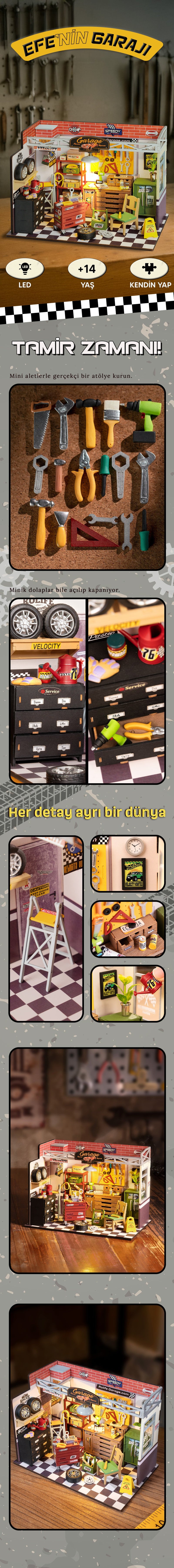 Efe’nin Garajı – LED Işıklı Ahşap Garaj Minyatür Maketi | NoviHobby