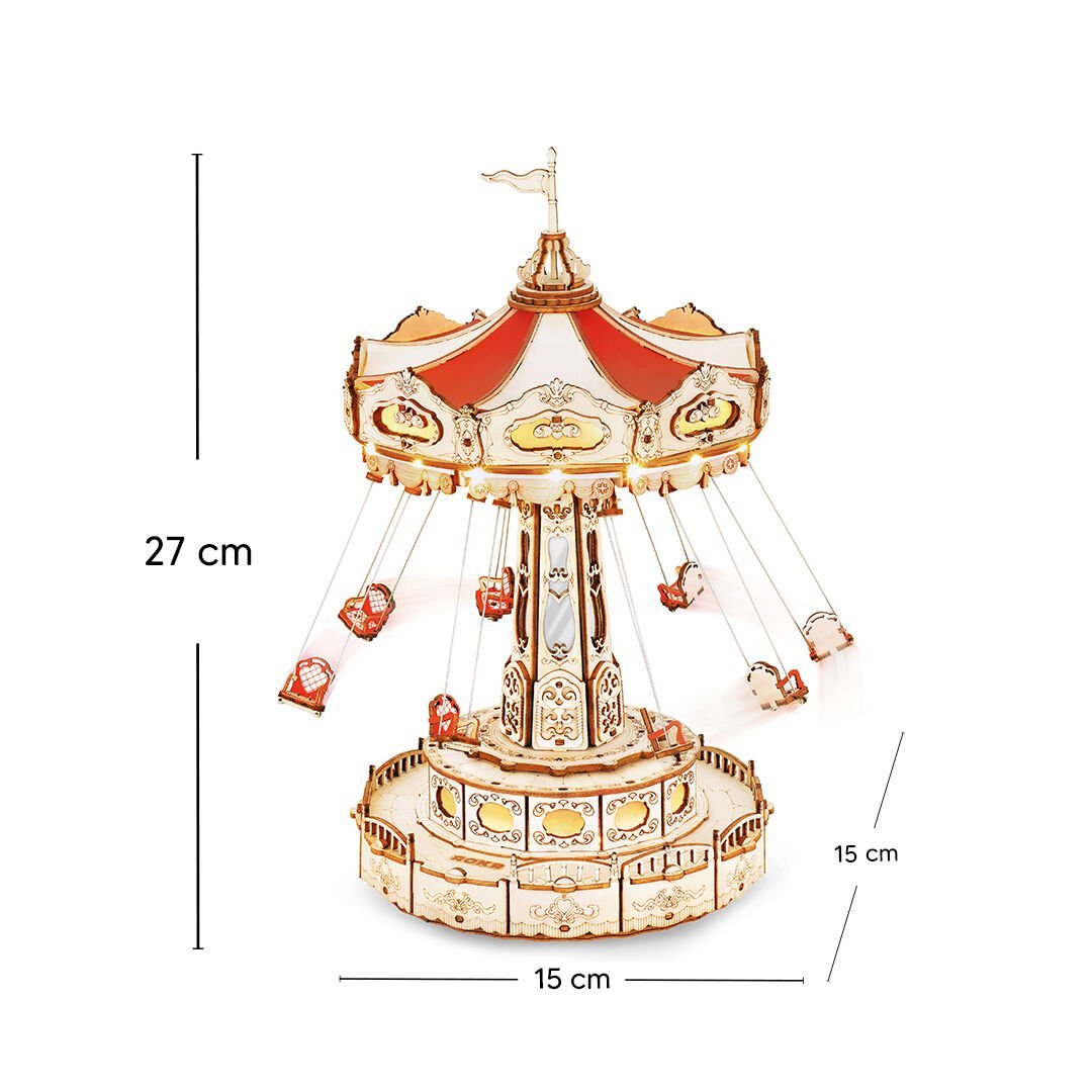 Hayal Salıncağı minyatür model seti – LED ışıklandırma, müzik kutusu ve hareketli mekanizma ile döner mini salıncak -2