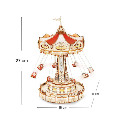 Hayal Salıncağı minyatür model seti – LED ışıklandırma, müzik kutusu ve hareketli mekanizma ile döner mini salıncak -2