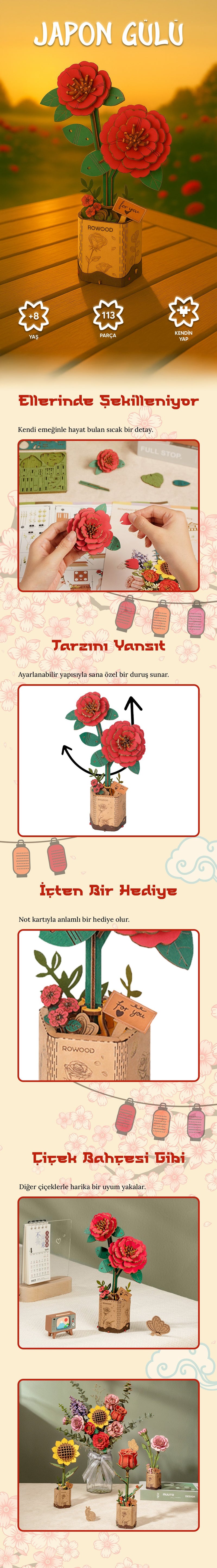 Japon Gülü – Ahşap Minyatür Çiçek Maketi | NoviHobby