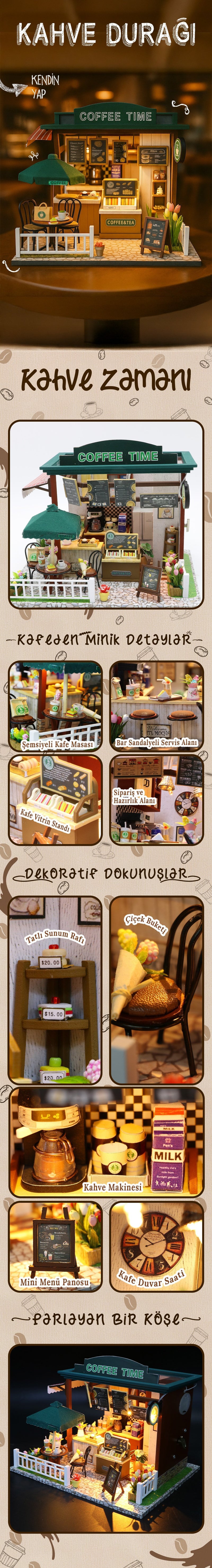 Kahve Durağı – LED Aydınlatmalı Ahşap Minyatür Maket | NoviHobby