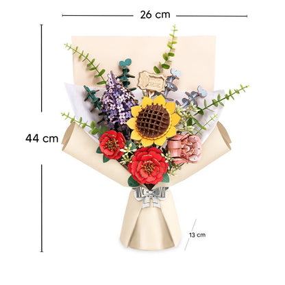 Kır Buketi dekoratif çiçek aranjmanı – güneş çiçeği, kırmızı gül, lavanta ve yapraklarla hazırlanmış el yapımı buket -2