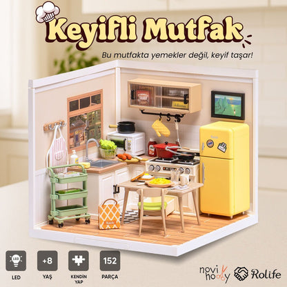 NoviHobby Keyifli Mutfak plastik minyatür seti — dolap, ocak ve buzdolabı ile detaylı mutfak görünümü -1