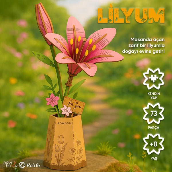 Lilyum çiçeği minyatür seti – lilyum çiçekleri ve yapraklarla hazırlanmış zarif çiçek buketi -1