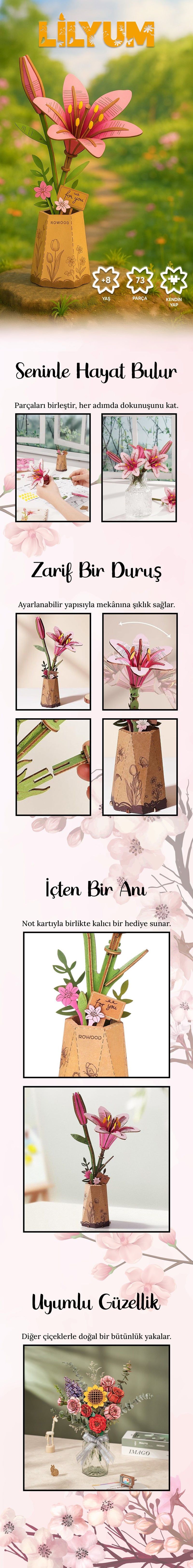 Lilyum – Ahşap Minyatür Çiçek Maketi | NoviHobby