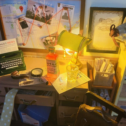 Dedektif Büro oyuncak seti – detaylı masa üstü aksesuarlar, dosyalar ve klasik ofis atmosferi ile minyatür model -3