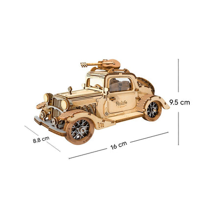 Vintage Car minyatür klasik araba modeli – ahşap detaylarla yapılmış retro otomobil, üst kısmında gitar detayıyla dikkat çeken maket -2